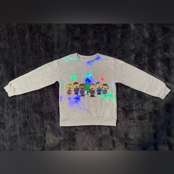 Peanuts Kids Light Up Sweatshirt with Colorful Characters, Grey Heather, Size 8 - Picture 4 of 7